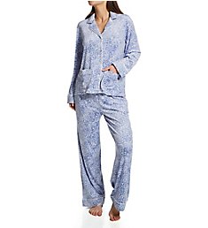 Donna Karan Sleepwear Signature PJ Velour Notch Collar Sleep Set D3927501
