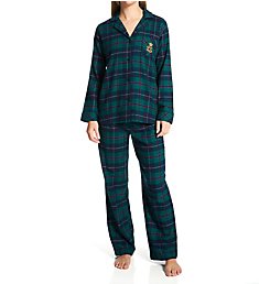 Lauren Ralph Lauren Sleepwear Brushed Twill Long Sleeve Notch Collar PJ Set LN92203