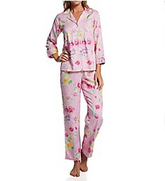 Lauren Ralph Lauren Sleepwear Classic Woven 3/4 Sleeve Notch Collar Long PJ Set LN92233